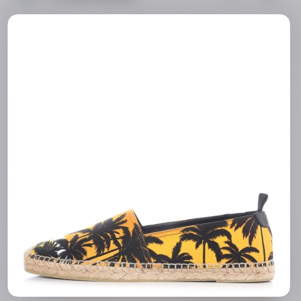 Saint Laurent Black/Yellow Palm Trees At Sunset Print Canvas Slip-On Espadrilles - Picture 2 of 7